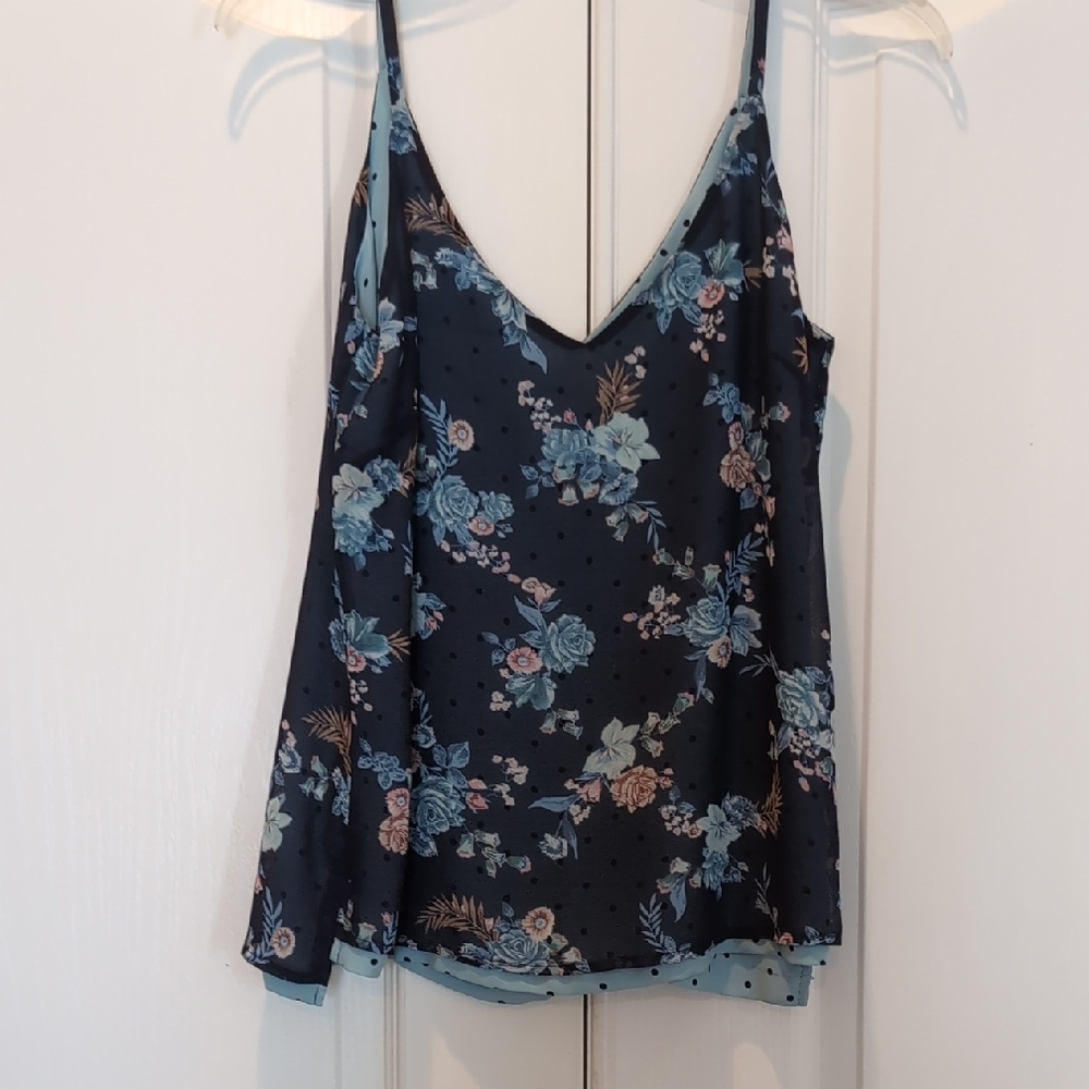 Black House White Market Reversible Floral Blue/light Blue Polka Do Camisole Top